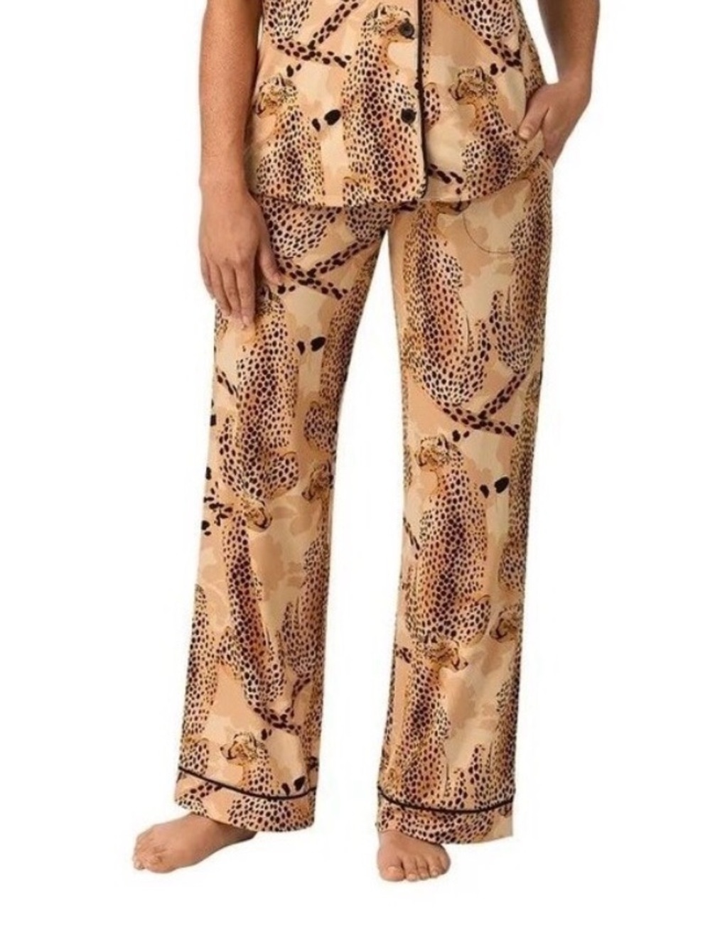 Room Service Cheetah Leopard Floral Tan Cream Black PJ Pajama Pants Size Small